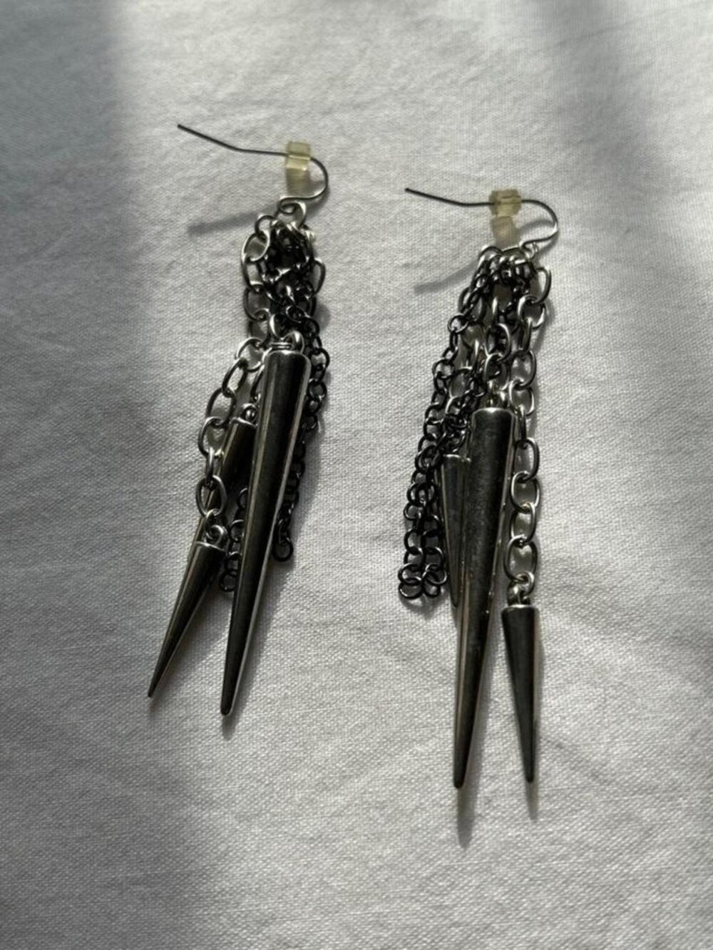 Dangle Silver Toned Spiked Earrings with Chains